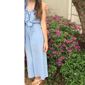 HYFVE (Von Maur) Blue Ruffled Jumpsuit with Wide Leg Design